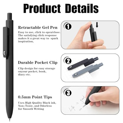 Piochoo Black Gel Pens, 8Pcs Fine Point Black Ink Smooth Writing Pens for Journaling, Nurse Aesthetic Cute Office School Supplies, Gifts for Women and Men(8Pcs Black White Grey-Black Ink) - color: White Black