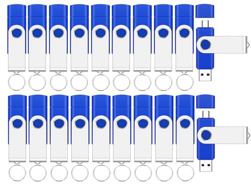 EASTBULL 20Packs of 4GB FAT32 USB2.0 & Type-C Flash Drive Bulk (Blue) | 2-in-1 Dual Flash Drive Bulk 4GB Thumb Drives Pack Memory Sticks Compatible with Smartphones, Computers, Tablets, Mac - color: 4GB20P(Blue)