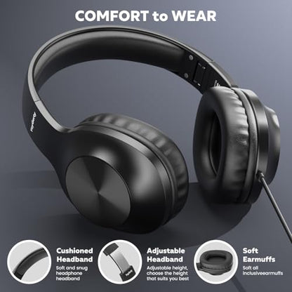 Upgraded USB C Wired Headphones, Over-Ear Type C Headphones with Microphone, HD Stereo Sound, Volume Control, Foldable USB Type C Headphones for Adults/Teens//Tablets/Computer/iPhone/Travel(Black)