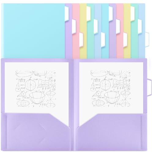 Fuutreo 12 Pack Pastel Plastic Pocket Folders with 2 Pockets & Tabs, Cute Folders, Heavy Duty File Folder for Letter Size Paper, Office, Nurse Folder, Back to School, College Office Supplies - style: Plain 2 Pocket Folder