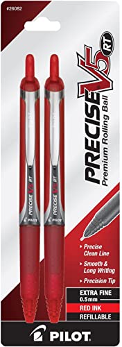 Pilot Precise V5 RT Refillable & Retractable Rollerball Pens, Extra Fine Point Pens 0.5 mm, Red, Pack of 2 - Ideal for School, Journaling & Office Writing - size: 2 Count (Pack of 1)