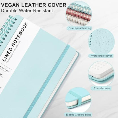 Light Green Lined Spiral Journal Notebook with 160 Pages, 8×5.7in, A5 Spiral Notebook, Journaling Notebooks for Work, School, Women, Men, College Ruled Spiral Notebook, Hardcover Leather Journals | 160 Pages Small Journaling Notebooks, 5.7"x11" Note Book
