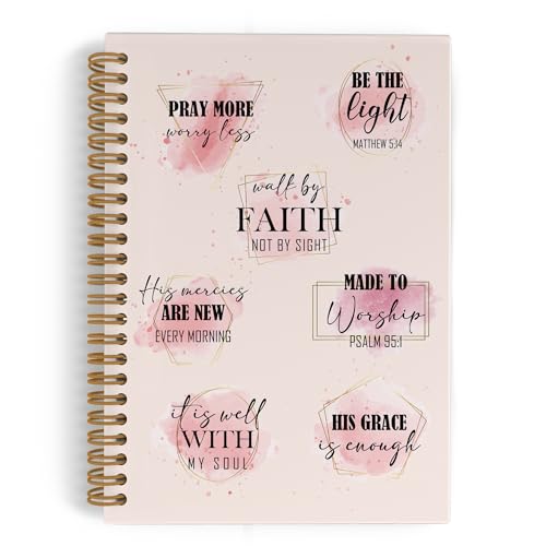 Pink Bible Spiral Notebook, Christian Journal Notebook, Walk by Faith Journal, Christian Faith Notebooks for School Work, Pink Bible Office Supplies Gifts for Women Girls, 5.5x8.3 Inch - color: walk by faith, size: 5.5x8.3