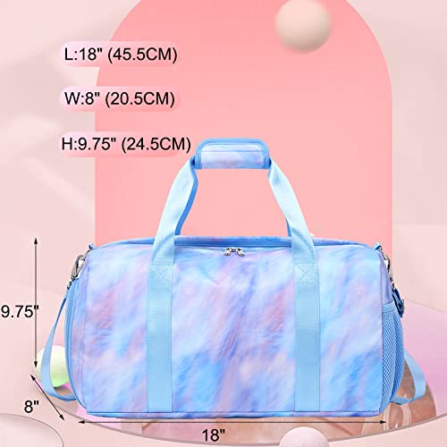 Jumpopack Dance Bag Girls Duffle Bags Teen Sports Gym Bags Weekender Sleepover Overnight Bag with Shoe Compartment and Wet Pocket - color: Purple Blue