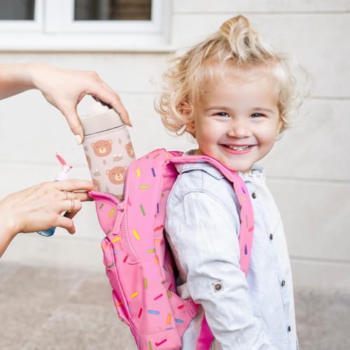 Kid Water Bottle 12oz with Straw Lid - 2-Pack Insulated Stainless Steel Water Bottles for Kids Girls Boys - Travel Cup for Back to School Sports Christmas Birthday (Cat & Bear) - color: Cat + Bear
