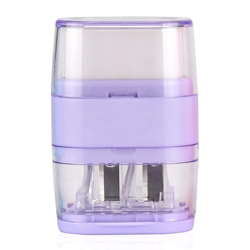 1PCS Manual Pencil Sharpener with Eraser, 2 Sharpening Holes Sharpener with Eraser for School, Office and Home Supplies (Purple) - color: Purple