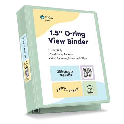 Enday 1.5 Inch Binder, Green - 1.5 Inch 3 Ring Binder, Round Ring Pastel with Clear View Cover for Letter Size 8.5 x 11'' Paper & 2 Inside Pockets, Ideal for School Supplies, Office, and Home - color: Green, size: 1.5-Inch