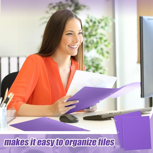 Yeaqee 72 Pcs Plastic Folders with Pockets Bulk 3 Hole Punched 2 Pocket File Folders for 3 Ring Binder Divider Folder for Notebooks, Durable Poly for Office Home (Purple) - color: Purple