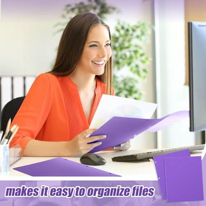 Yeaqee 72 Pcs Plastic Folders with Pockets Bulk 3 Hole Punched 2 Pocket File Folders for 3 Ring Binder Divider Folder for Notebooks, Durable Poly for Office Home (Purple) - color: Purple