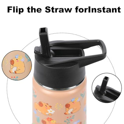 Capybara Water Bottle with Straw - 510ml/18oz Cute Stainless Steel Water Bottles,Capybara Cup Insulated and Cold-keeping,Bpa-free Water Bottle,Capybara Stuff Gifts for Boys Girls Outdoor Sports - size: 18 Ounces