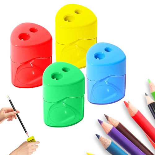 4 Pcs Pencil Sharpeners with Lid, 2026 New Dual Holes Compact Colored Handheld Pencil Sharpener, Mini Portable Sharpener Plastic Durable Sharpener for Kids Adults Students Home Office (Triangular) - color: Triangular