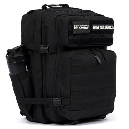 WOLFpak 45L Athletic Gym Backpack - Durable 1000D Waterproof Oxford Material with MOLLE Webbing, Laptop Pocket - color: Alpha Black Meal