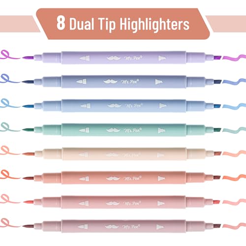 Mr. Pen- Dual Tip Aesthetic Bible Highlighters No Bleed Through, 8 pcs | Chisel & Brush Tip, Cute Highlighter for Journaling Supplies and School Accessories, Bible Highlighters and Pens No Bleed