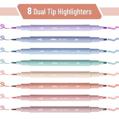 Mr. Pen- Dual Tip Aesthetic Bible Highlighters No Bleed Through, 8 pcs | Chisel & Brush Tip, Cute Highlighter for Journaling Supplies and School Accessories, Bible Highlighters and Pens No Bleed