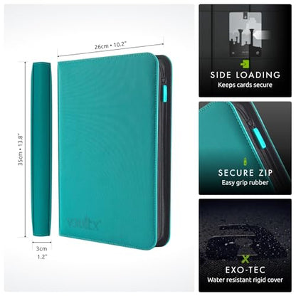 Vault X 9 Pocket Zip Trading Card Binder 360 Cards Exo-Tec (Teal) | Holds 360 standard-size TCG cards in 20 side-loading 9-pocket pages. Padded, water-resistant Exo-Tec cover. - color: Teal, size: 6.8cm x 9.7cm