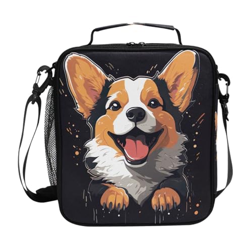 Kids Lunch Bag for Boys Girls Funny Corgi Dog Insulated Lunch Box with Shoulder Strap Reusable Cooler Bags Organizer Lunch Tote Bag for School Picnic Beach - color: Multicolor 4