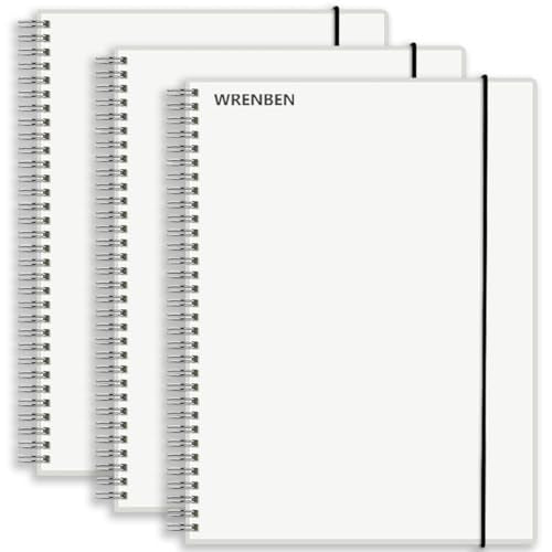 A4 Spiral Notebooks with 120 GSM Thick Paper, Removable Elastic Band and Transparent Hard Cover, 3-Pack, 160 Pages per Pack, 8.5'' × 11'' Large Size Journal for Sketching, Drawing, Painting - style: Minimalist
