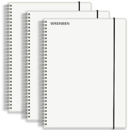 A4 Spiral Notebooks with 120 GSM Thick Paper, Removable Elastic Band and Transparent Hard Cover, 3-Pack, 160 Pages per Pack, 8.5'' × 11'' Large Size Journal for Sketching, Drawing, Painting - style: Minimalist