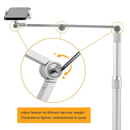 Viozon Tablet Phone Overhead Stand, Height & 360 Degree Angle Adjustable, Aluminum Desktop Stand, Compatible with 3.5-11" Cellphone or Tablet Such as iPhone iPad Pro Air Mini, Samsung, Nexus(AP-4PS) - color: Silver