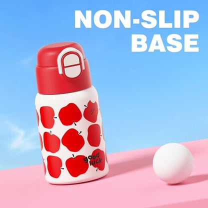 SDGA+ 22 oz Kids Water Bottle with Lid and Straw, Insulated Stainless Steel Tumbler Leak Proof, Portable Iced Travel Coffee Mug, Apple - color: Red Apple