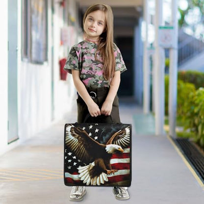 3 Ring Zipper Binder Patriotic American Theme Trapper Keeper Binder Organizer Portfolio with File and Shoulder Strap & Handle Large Capacity File Folder - color: Patriotic American Theme