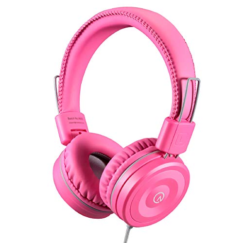 noot products K22 Kids Headphones Wired 3.5mm Jack, Foldable, Flamingo Pink | Stereo Tangle-Free 5ft Long cord, Plug-in, On-Ear Headset for Children, Boys, Girls, iPad, School, Kindle, Travel, Plane - color: Flamingo Pink Gray