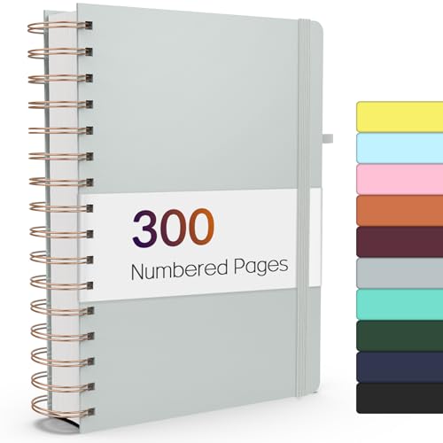 Forvencer Lined Spiral Journal Notebook with 300 Numbered Pages, A5 | College Ruled Thick Journals for Writing with 100GSM Paper, Hardcover Notebooks with Contents for Work, School, Women, Men - color: Grey, size: A5