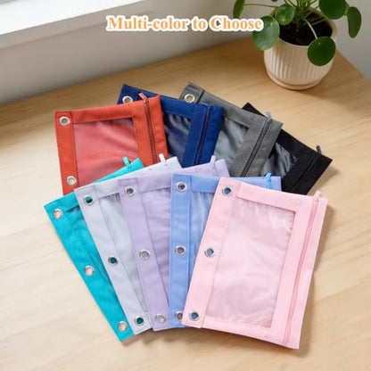 3 Ring Binder Pencil Pouch, Durable Pencil Case for School Supplies, Classroom Must Haves, 3-Hole Design Fits Binders, Zipper Closure, Ideal for Students/Back to School Pink - color: Pink