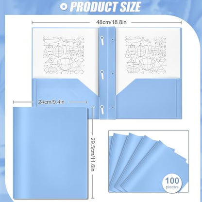 Lincia 100 Pcs Plastic Folders with Pockets and Prong Folders with Prongs 2 Pockets for Office, School for Students, Teachers, Office Workers(Haze Blue) - color: Haze Blue