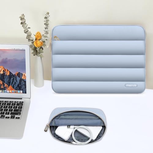 MOSISO Laptop Case 16 inch, 15-15.6 inch Puffy Laptop Sleeve, Baby Blue | Compatible with MacBook Pro 16 M5 M4 M3 M2 M1, HP Dell ASUS Acer Toshiba Lenovo, Polyester Horizontal Bag with Small Case - color: Baby Blue, size: 16 inch