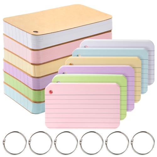 zmybcpack 6 Pack Lined Index Cards 3 x 5 Inches, 600 Pcs Colored Ruled Index Flashcards Lined Flash Cards with Rings for Study, Office and Home - size: 3x5 lined (600pcs)