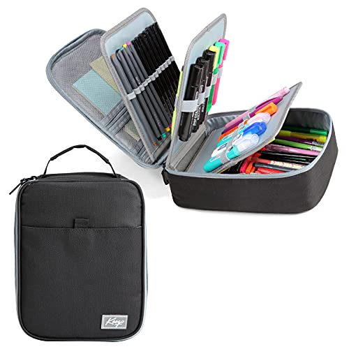 Kasqo Large Pencil Case, 60-80 Pens 54-Slot Marker Organizer with Top Handle, Water Resistant Art Supply Pouch for Boys Mens Students Artists School Office College,Black - color: black