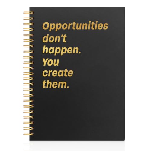 Opportunities Don't Happen You Create Them Black Golden Spiral Notebook, Inspirational Gifts for Entrepreneur Student Business Professional, Success Mindset Gifts for New Job Career Promotion - style: Opportunities