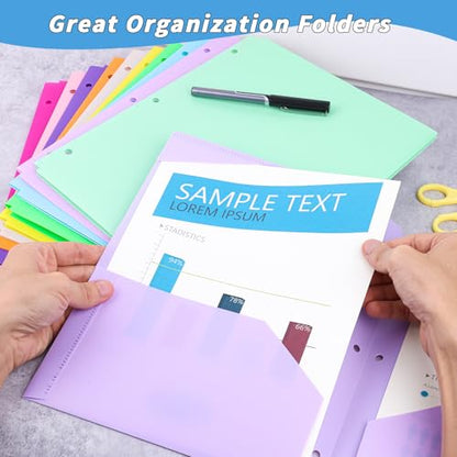 60 Pack Plastic Folders with Pockets 3 Hole Punched - Oleitodh 20 Colors 2 Pocket Folder with 2 Business Card Holder, Fit in 3 Ring Binder, Heavy Duty Folders for School Home Office & Business - style: 3 Hole Punched Style