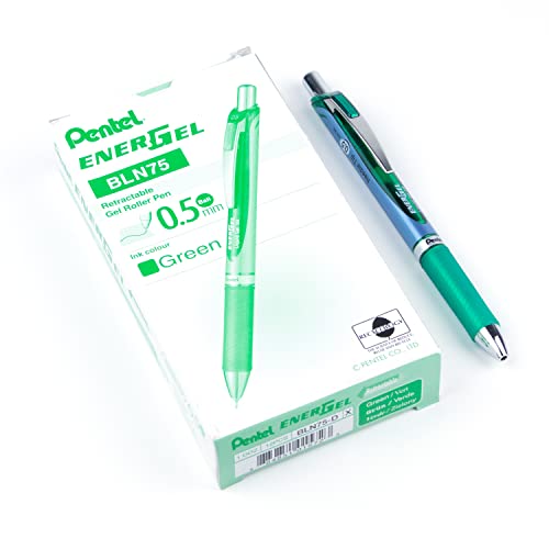 Pentel EnerGel Deluxe RTX Retractable Liquid Gel Pen, Fine Line, Needle Tip, Green Ink, Box of 12 (BLN75-D) - color: Green, size: 12 Count (Pack of 1)