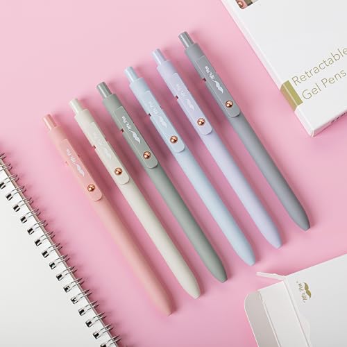 Mr. Pen- Retractable Gel Pens with Rose Gold Ring and Ball, 6 Pack | Morandi Barrels, Japanese Black Gel Pens, Fast Dry, Fine Point 0.5mm - color: Morandi Barrels with Rose Gold Ring