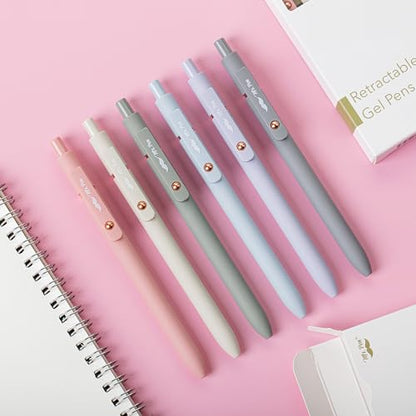 Mr. Pen- Retractable Gel Pens with Rose Gold Ring and Ball, 6 Pack | Morandi Barrels, Japanese Black Gel Pens, Fast Dry, Fine Point 0.5mm - color: Morandi Barrels with Rose Gold Ring