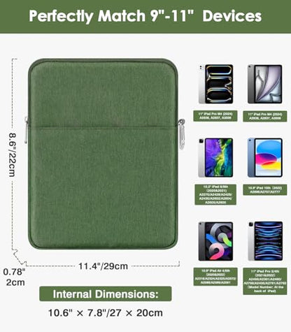 MoKo 9-11 Inch Tablet Sleeve Bag Carrying Case Fits New 11-inch iPad Pro M4/iPad Air M2 2024, Air 5/4/3 10.9"/10.5", Pro 11 M2, i-Pad 10th 10.9, i-Pad 9/8th Gen 10.2, Tab S8/S9 11", Grass Green | Tablet Carrying Case Fits iPad Air M2/Air 5/4 10, 9, iPadPr