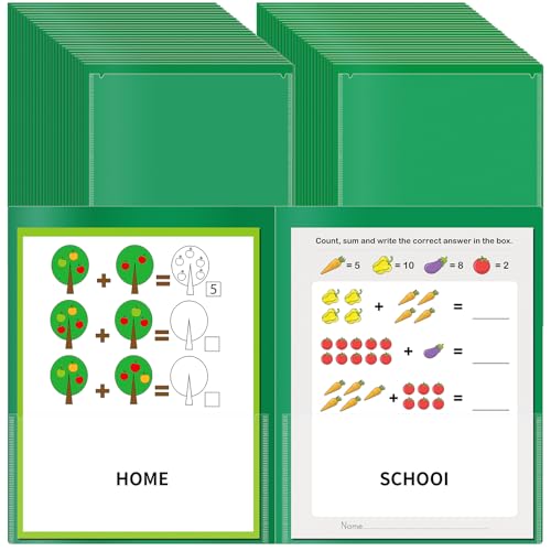 50 Pcs Parent Teacher Classroom Communication Folder with Clear Front Pockets, 2 Pockets Homework Folders Take Home Plastic Folders for Kid Student Home and Classroom (Green) - color: Green