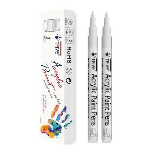TFIVE White Paint Marker Paint Pens - 2 Pack Acrylic Permanent Marker, 0.7mm Extra Fine Tip Paint Pen for Art Projects, Drawing, Rock Painting, Ceramic, Glass, Wood, Plastic, Metal, Canvas DIY Crafts - color: White