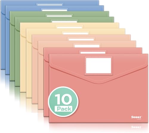 Sooez 10Pack Plastic Envelopes, Plastic File Folder, Folders for Documents Retro Colors, Super Heavyweight Document Holder, Storage Pouches, File Envelopes for School Office Supplies - style: Retro