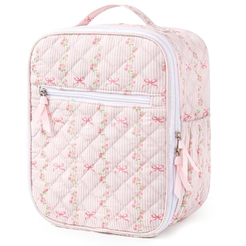 Aileam Lunch Box Lunch Bag for Women Cute Girls Insulated Womens Lunch Bag For Work Quilted Large Capacity Reusable Insulated Cooler for Work Picnic Travel Pink Bow Flower - color: Pink Bow & Flower