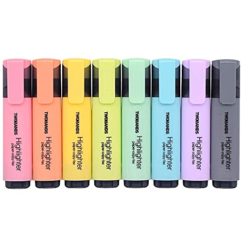 TWOHANDS Highlighters, 8 Assorted Pastel Colors, Chisel Tip Marker Pen,with Large Ink Reservoir for Extra Long Marking Performance 20208 - color: Pastel, size: 1 Count (Pack of 8)