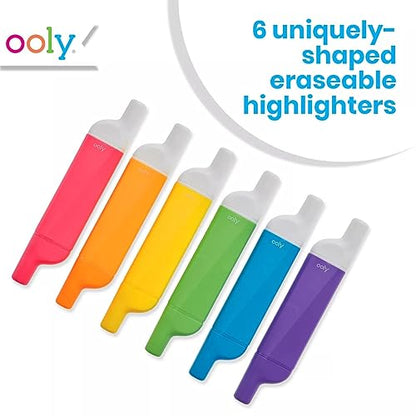 OOLY Do-Overs Erasable Highlighters [Set of 6] - Chisel Tip-for Note Taking, Drawing, Art Supplies, School Supplies for Kids of All Ages [Do Over Highlighters]