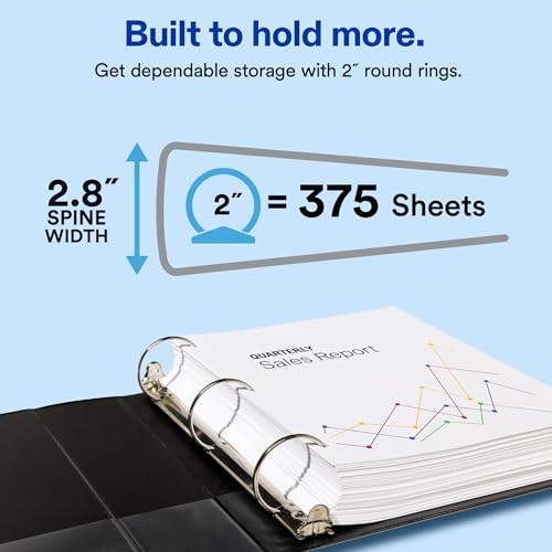 Avery® Standard View 3 Ring Binder, 2" Round Rings, 375-Sheet Capacity, 2.8 Inch Wide Spine, 1 White Binder, Ideal for Lightweight Organization and Occasional Referencing (05731) - size: 2"