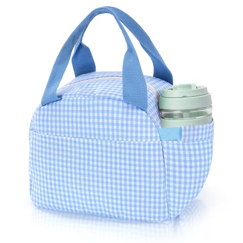 Insulated Lunch Bag for Women, Reusable Lunch Box Tote for Work & Office, Portable Leakproof Cooler Bag Roomy Adult Lunch Bags for Travel, Picnic & Daily Meals, Light Blue Gingham - color: Light Blue Gingham, size: M