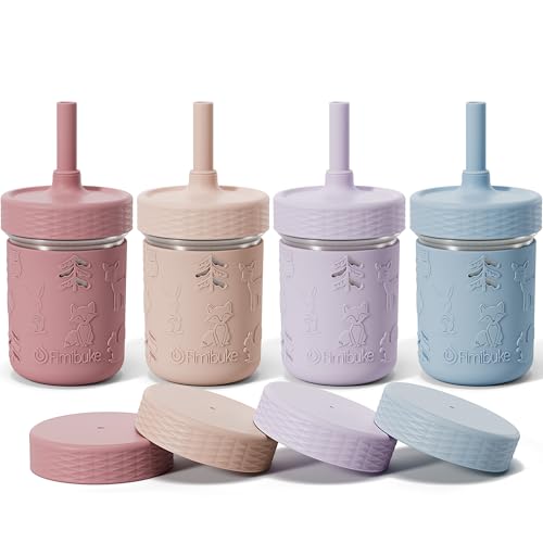 Fimibuke Toddler Cups Spill Proof, 8 OZ Sippy Cups for Kids Girl Boy, Stainless Steel Tumbler with Lid, Removable Silicone Straw & Sleeve, BPA Free Dishwasher Safe Water Bottle Snack Container 4 Pack - color: Dark Pink/Light Pink/Purple/Blue, size: 8 Ounc