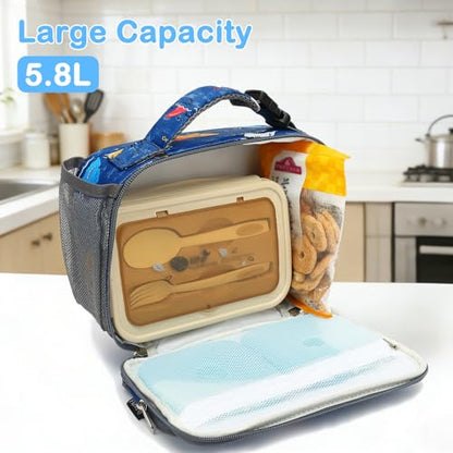 FlowFly Kids Lunch box Insulated Soft Bag Mini Cooler Back to School Thermal Meal Tote Kit for Girls, Boys, Colorful-Shark - color: Castle