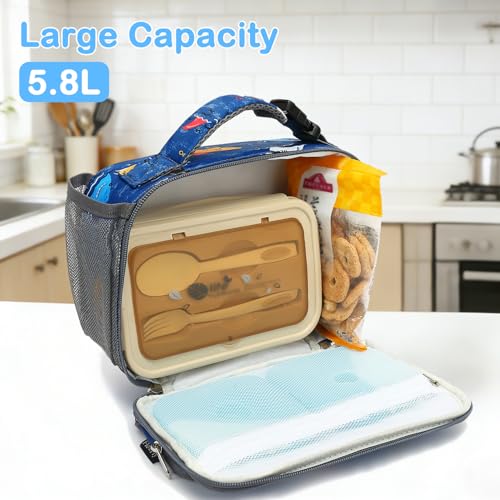 FlowFly Kids Lunch box Insulated Soft Bag Mini Cooler Back to School Thermal Meal Tote Kit for Girls, Boys, Colorful-Shark - color: Castle