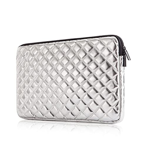 TRIUMPH VISION Puffy Laptop Sleeve Pouch Case Protective Bag Lined Padded | Puffy Laptop Case 13 13.3 in Quilted Leather Protection Shockproof Cushion Padding Fashion with Pocket Safe Silver - color: Silver Quilted, size: 13-13.3 Inch